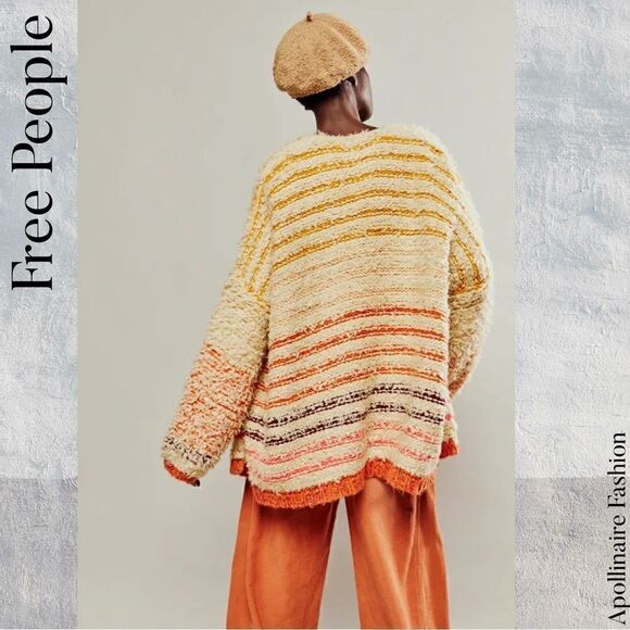 FREE PEOPLE RAINBOW FUZZ CARDI SWEATER IN CREAM COMBO NWT - Picture 4 of 9